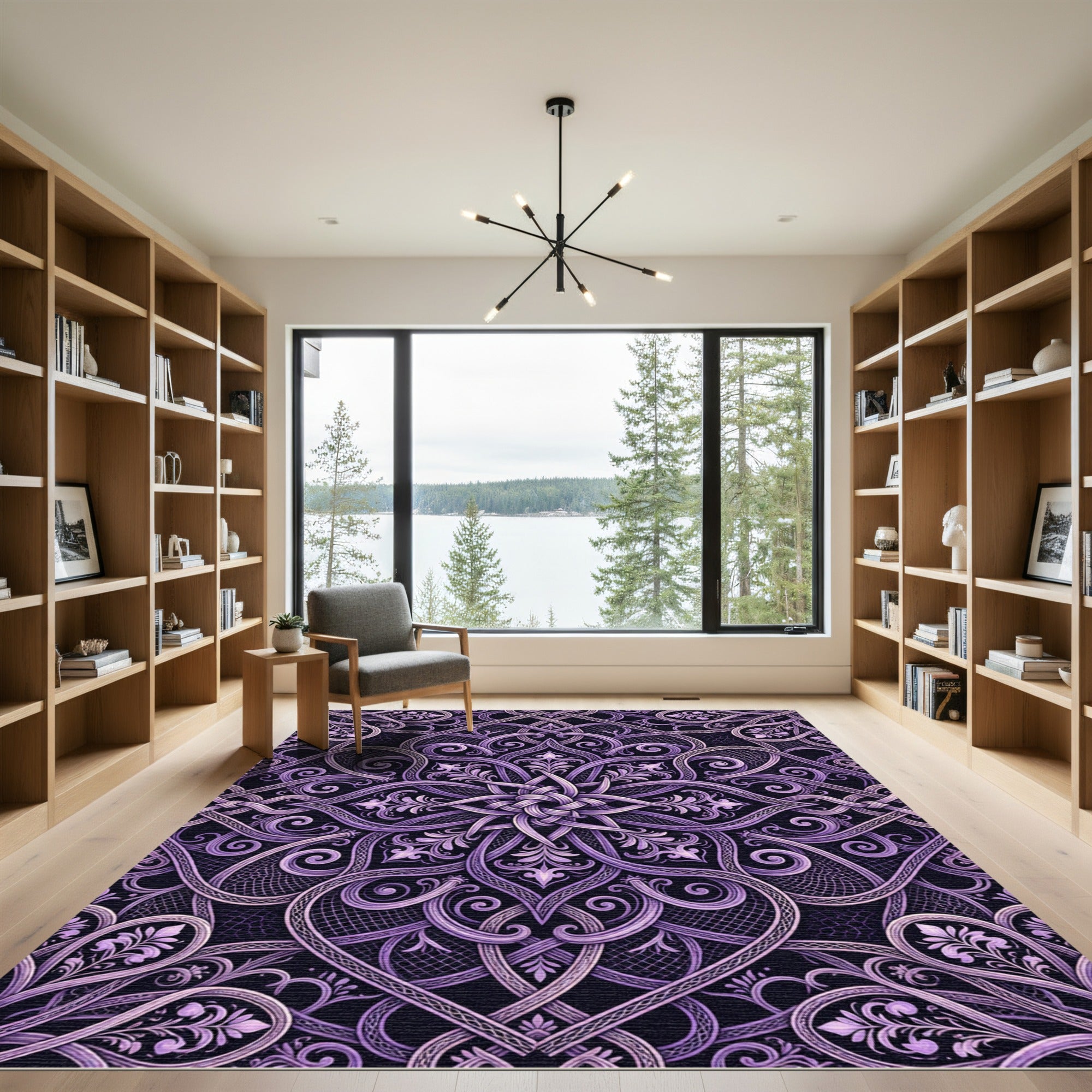 Ornate Lavender Filigree Interlace Medallion Rug