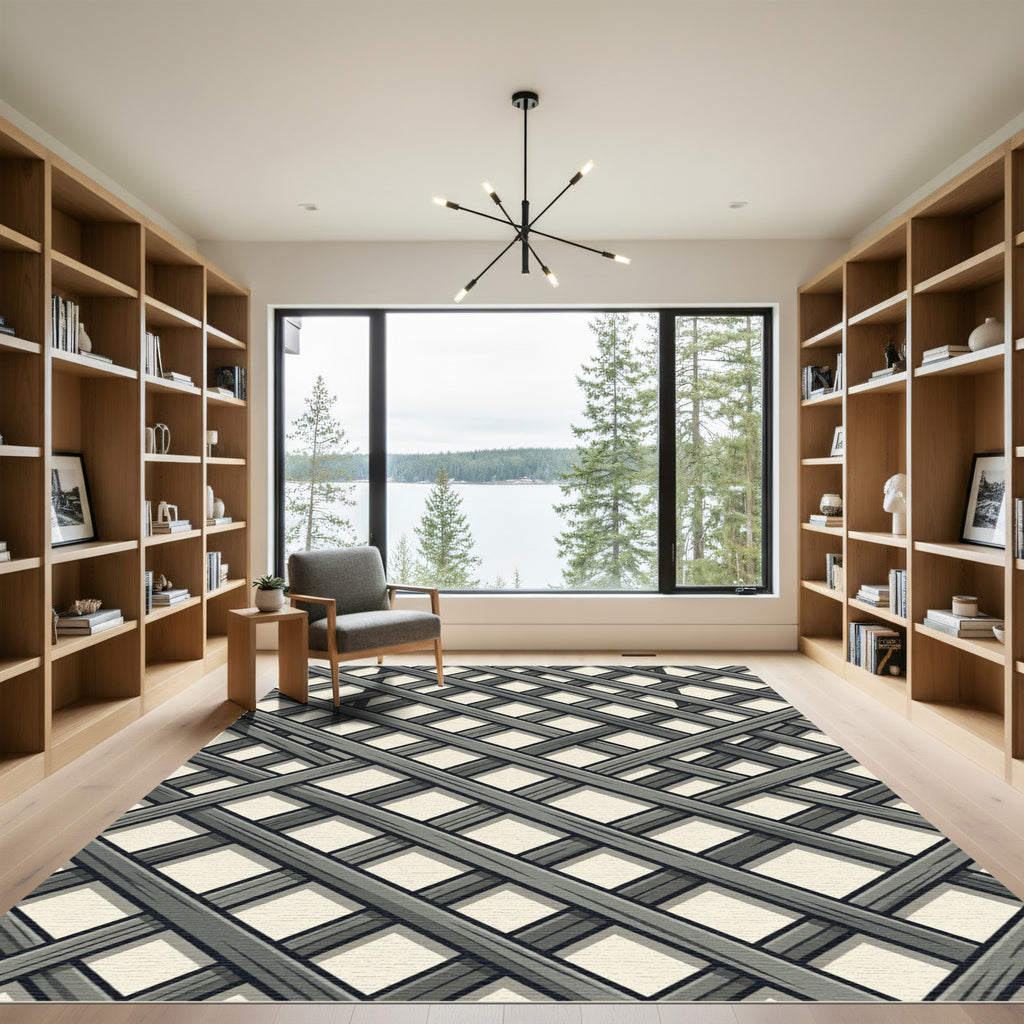 Gray Wood Lattice Layered Rug