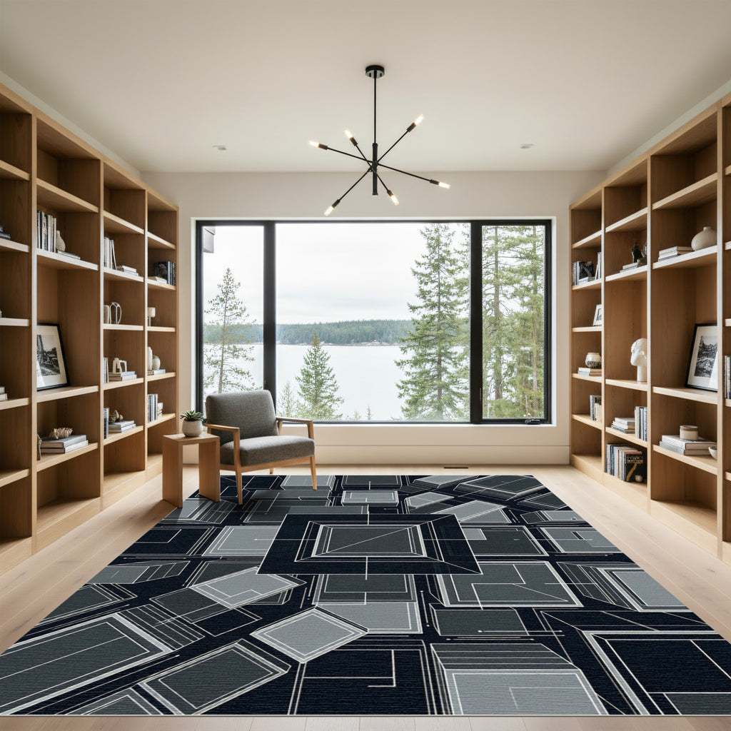 Monochrome Geometric Abstract Cubes Rug
