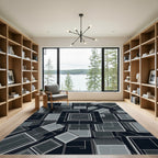 Monochrome Geometric Abstract Cubes Rug