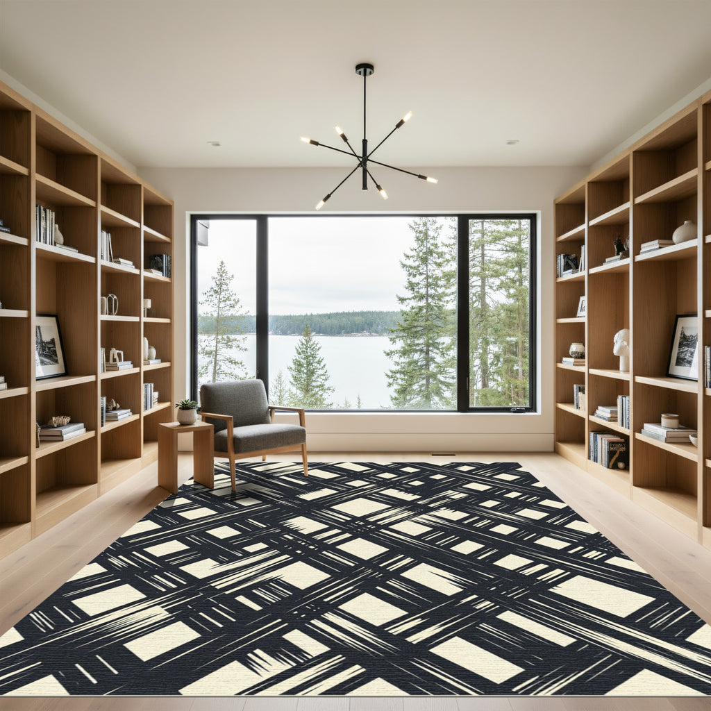 Textured Black Crosshatch Diamond Rug