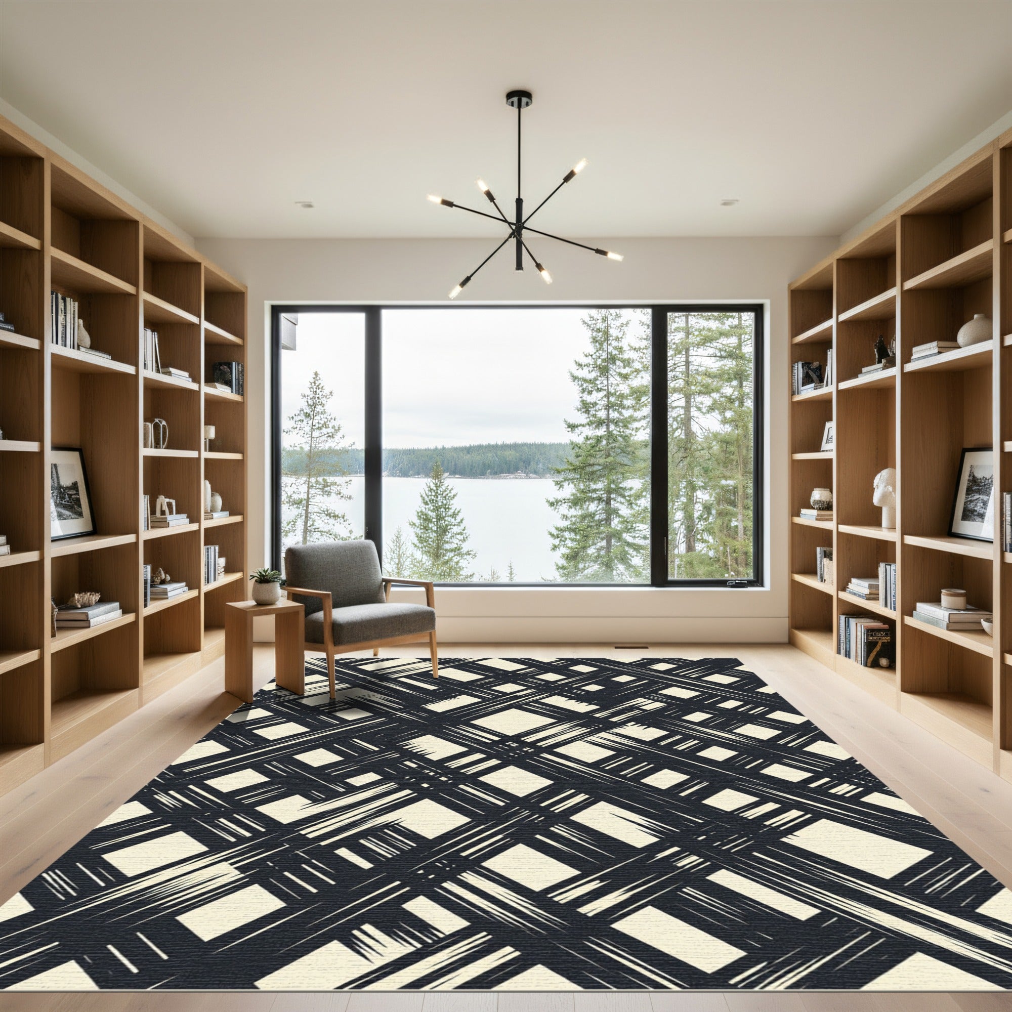 Textured Black Crosshatch Diamond Rug