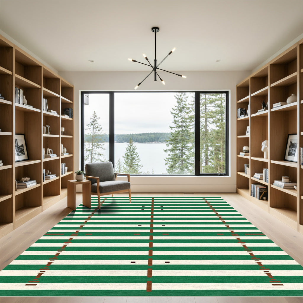 Modern Forest Green Striped Geometric Rug