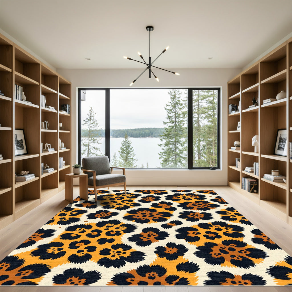 Bold Orange Leopard Spotted Animal Rug