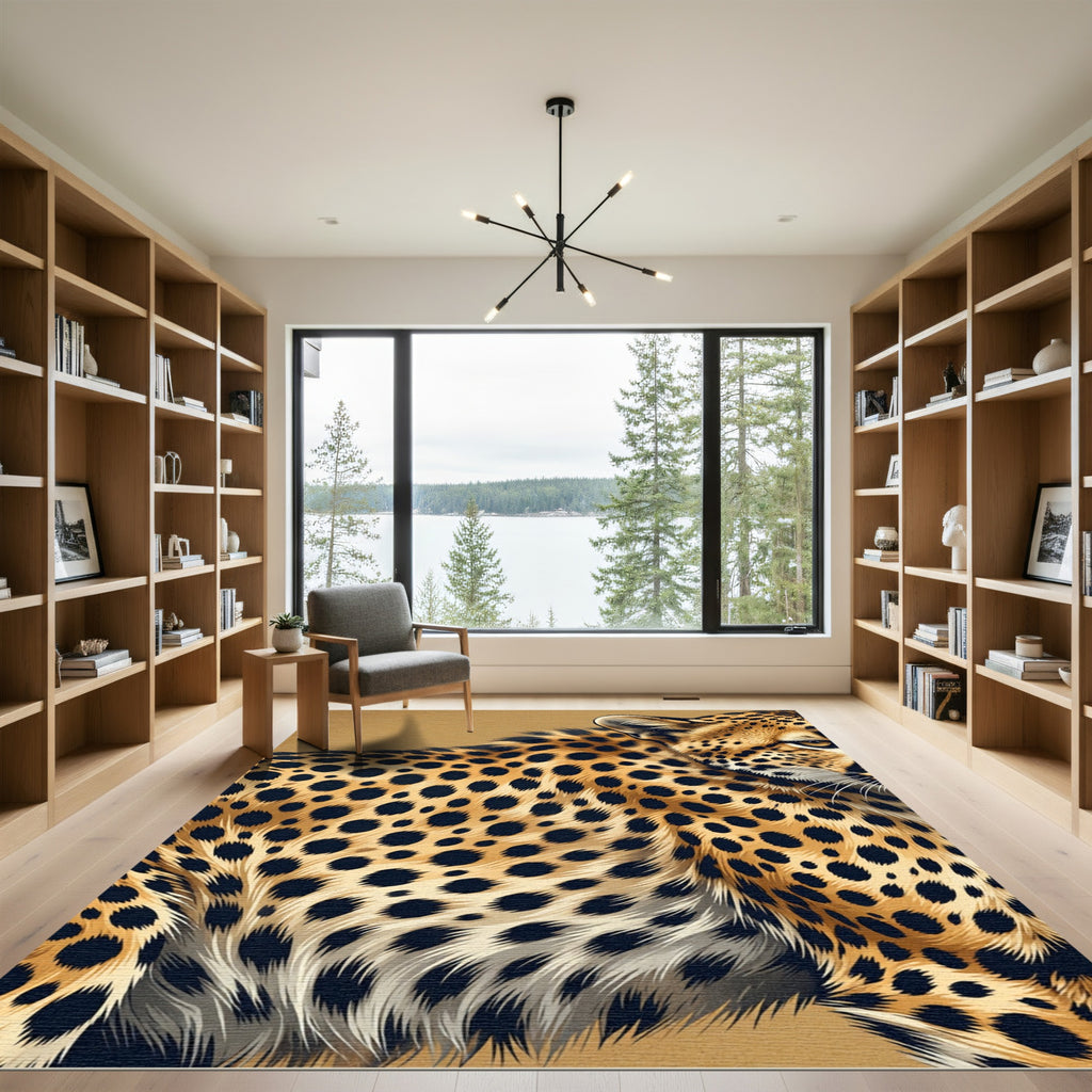 Golden Leopard Spot Fur Texture Rug