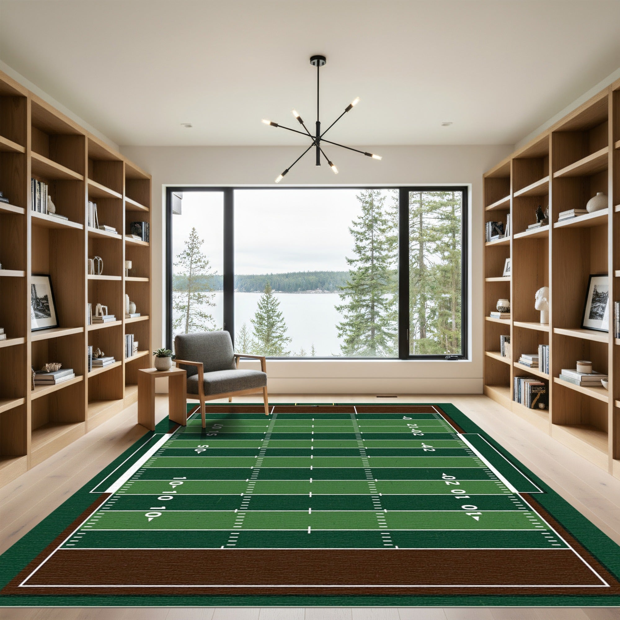 Green Rectangular American Football Field Grid Rug
