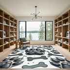 Monochrome Paw and Bone Animal Art Rug