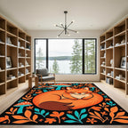 Whimsical Orange Fox Mushroom Garden Rug
