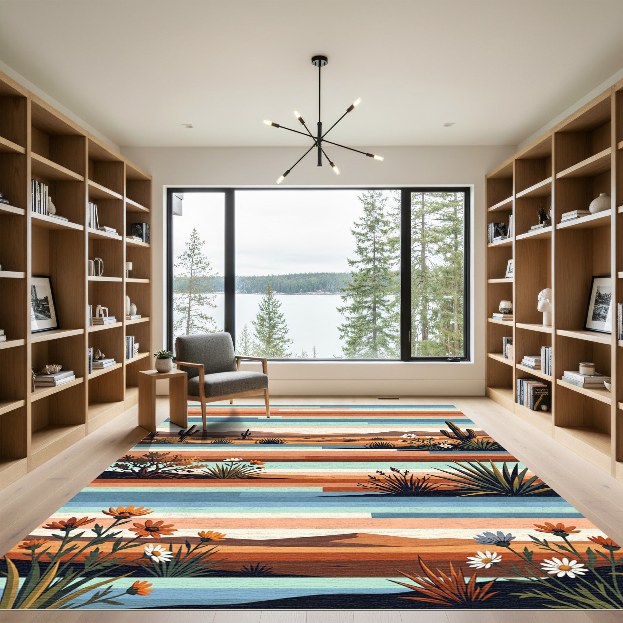 Sunset Desert Cacti and Wildflower Layers Rug
