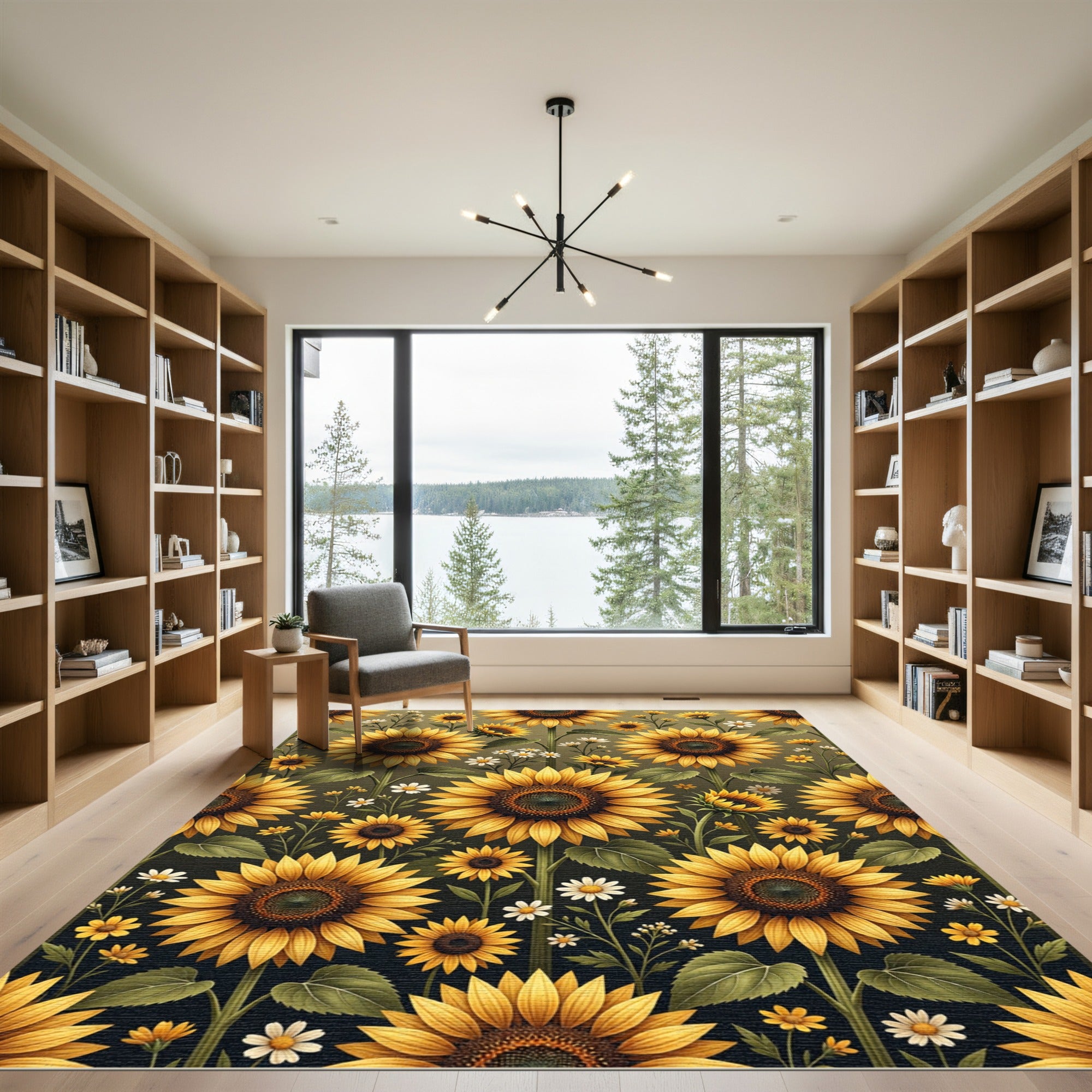 Sunny Yellow Sunflower Garden Arrangement Rug
