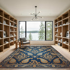 Ornate Navy Gold Paisley Flourish Rug