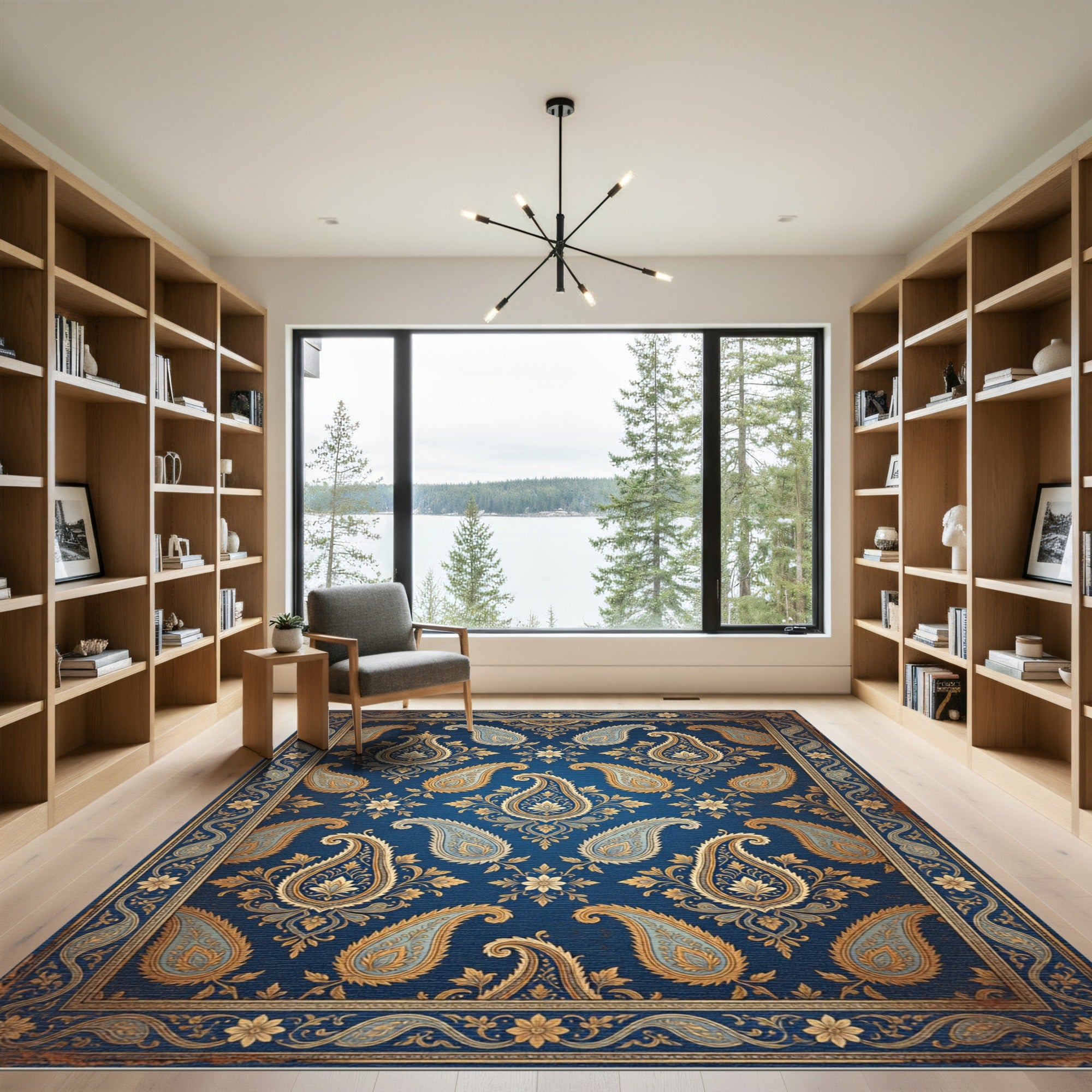 Ornate Navy Gold Paisley Flourish Rug