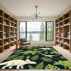 Whimsical Green Tropical Dinosaur Foliage Rug