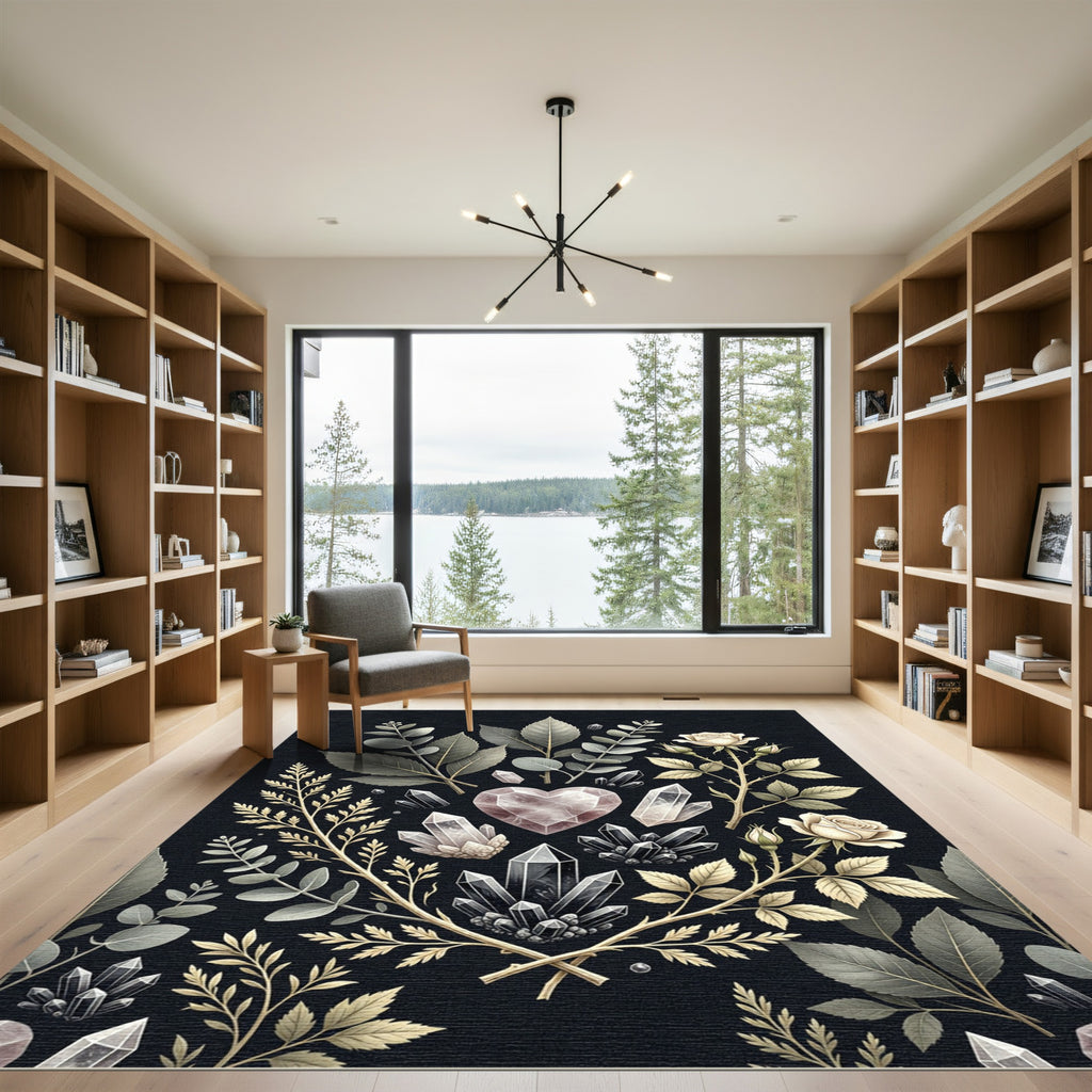 Mystical Crystal Rose Botanical Illustration Rug