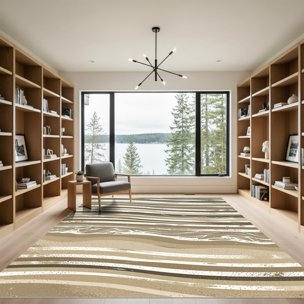 Contemporary Earthy Wavy Line Aesthetic Rug