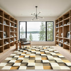 Modern Neutral Toned Three Dimensional Cube Rug