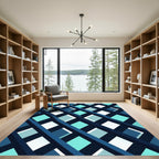 Modern Navy Teal Geometric Intersecting Grid Rug