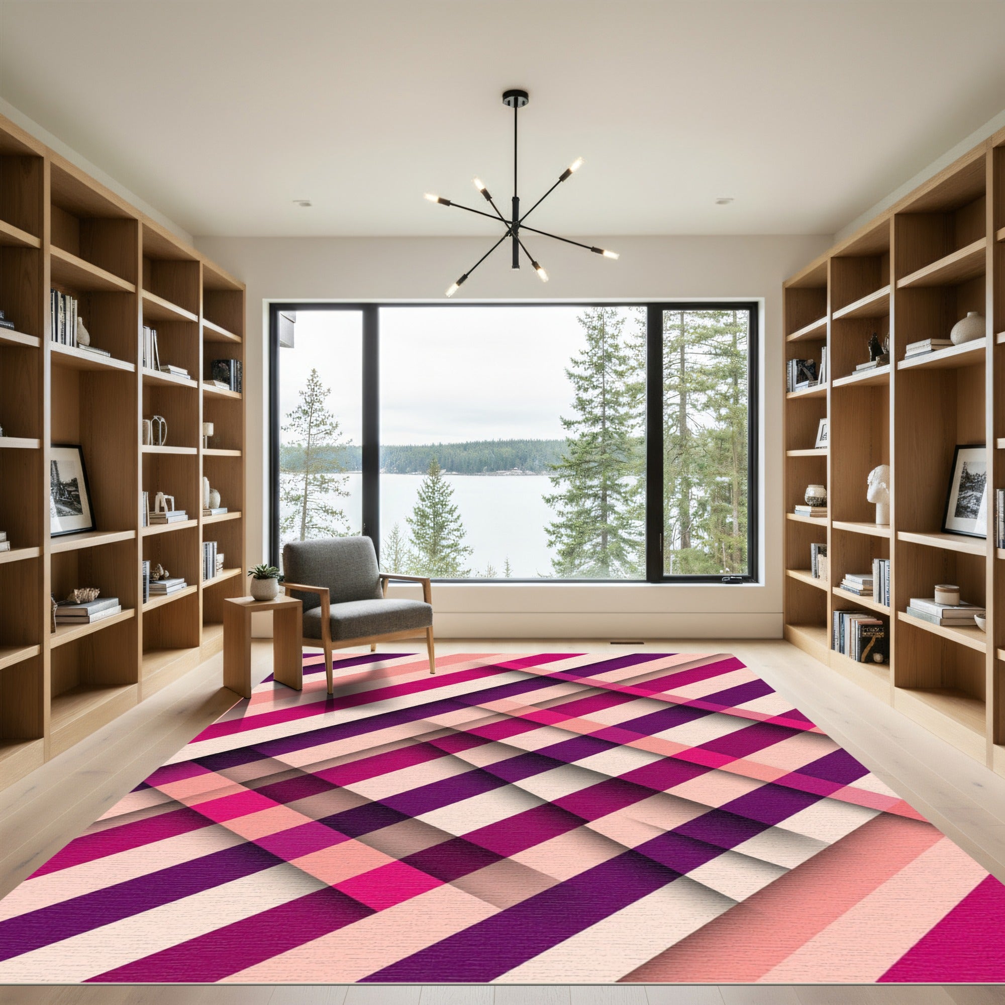 Bold Magenta Diagonal Stripe Weave Rug