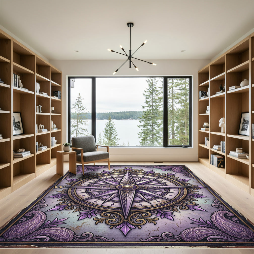 Ornate Lavender Compass Floral Medallion Rug