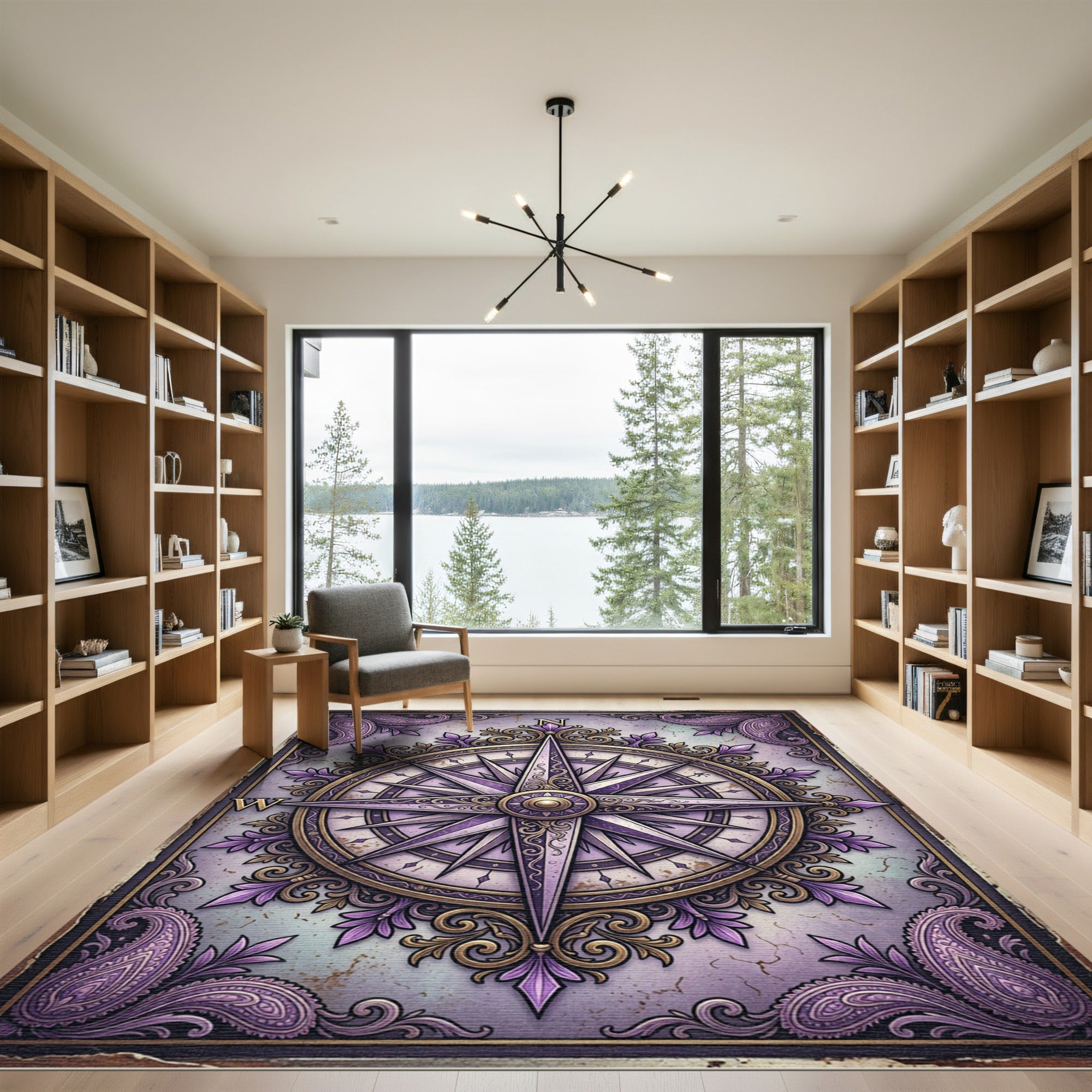 Ornate Lavender Compass Floral Medallion Rug