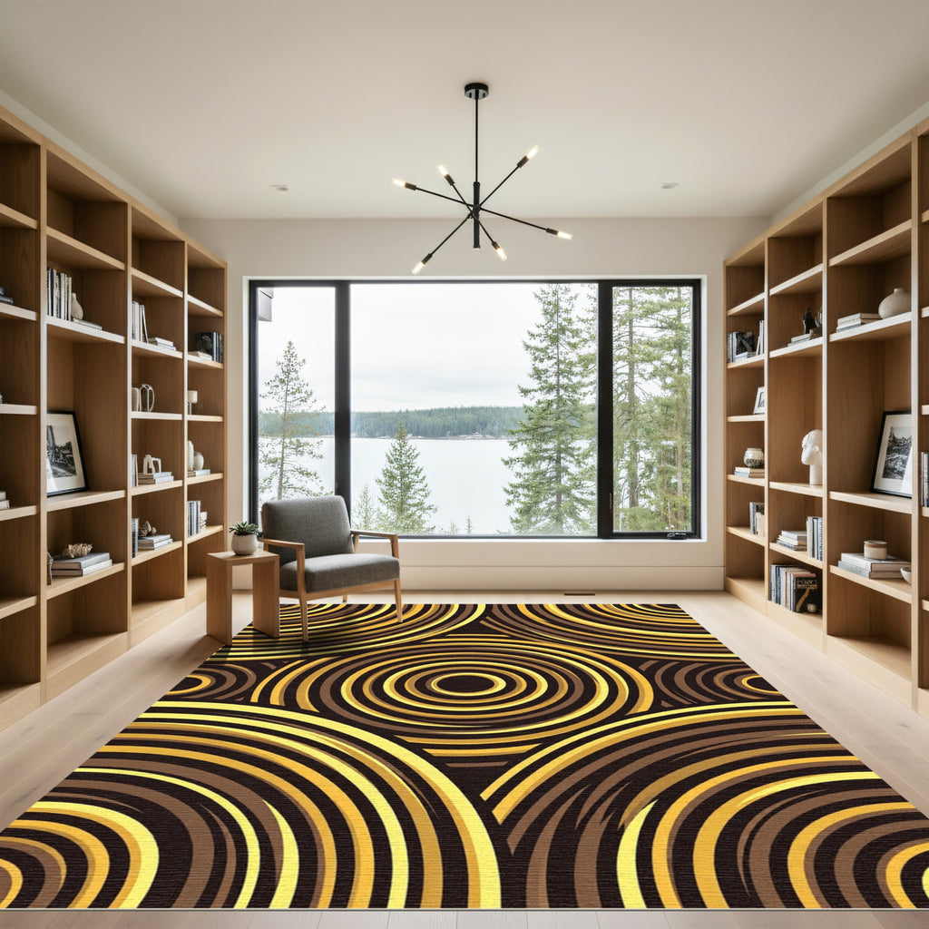 Golden Brown Concentric Circles Rug
