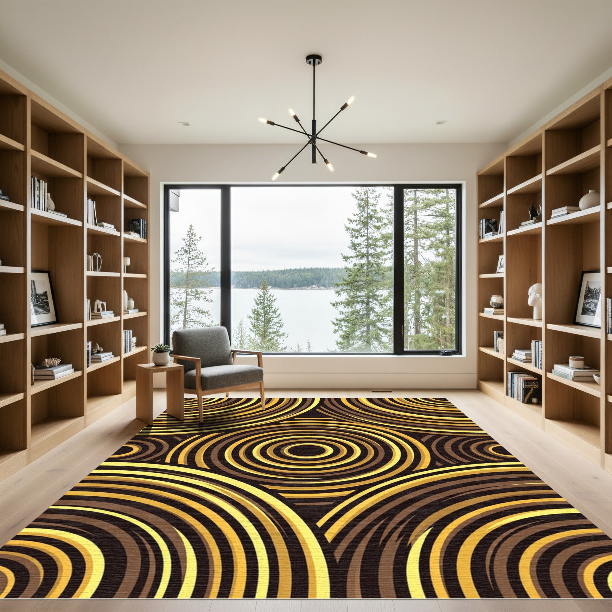 Golden Brown Concentric Circles Rug