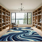 Deep Blue Swirl Abstract Wave Rug