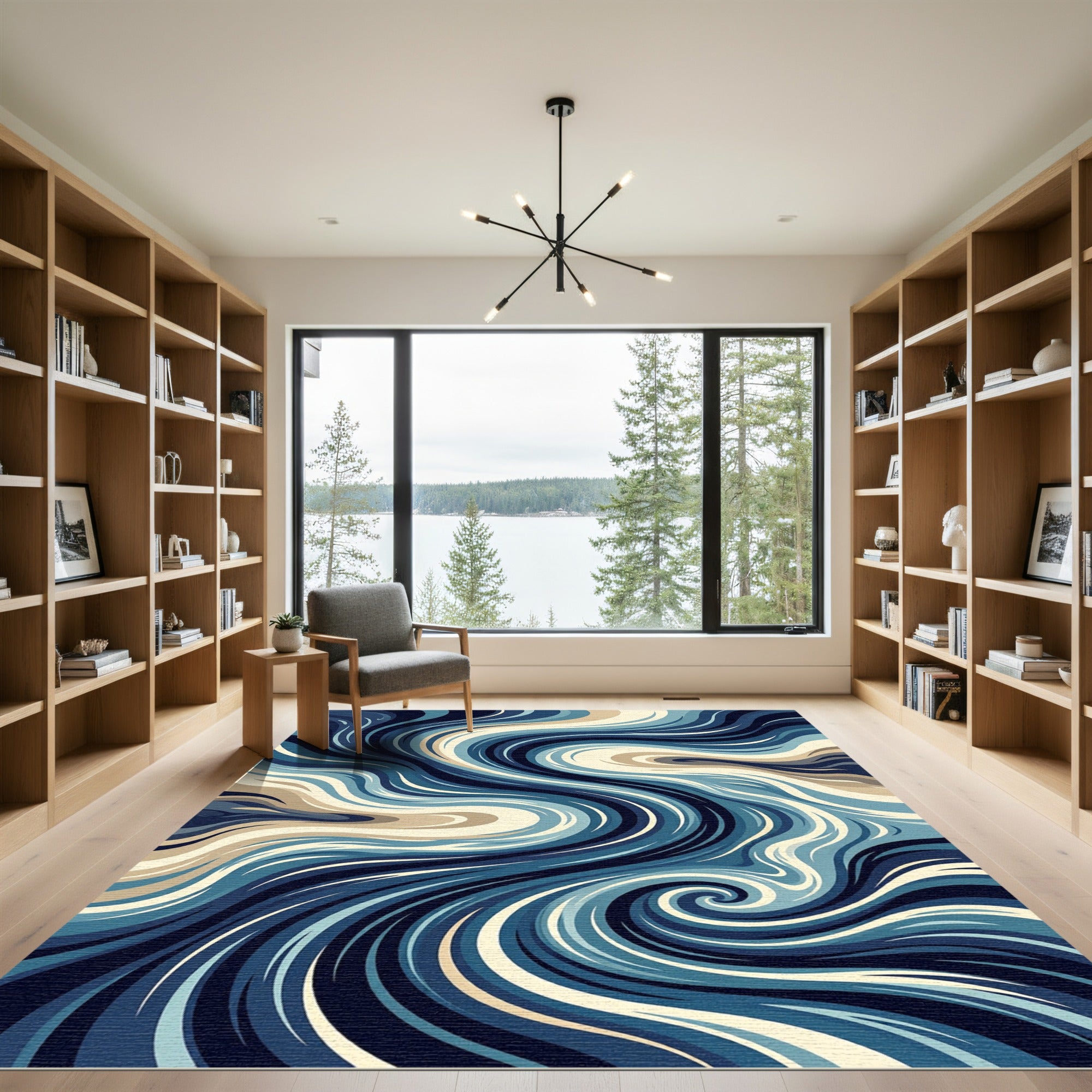 Deep Blue Swirl Abstract Wave Rug