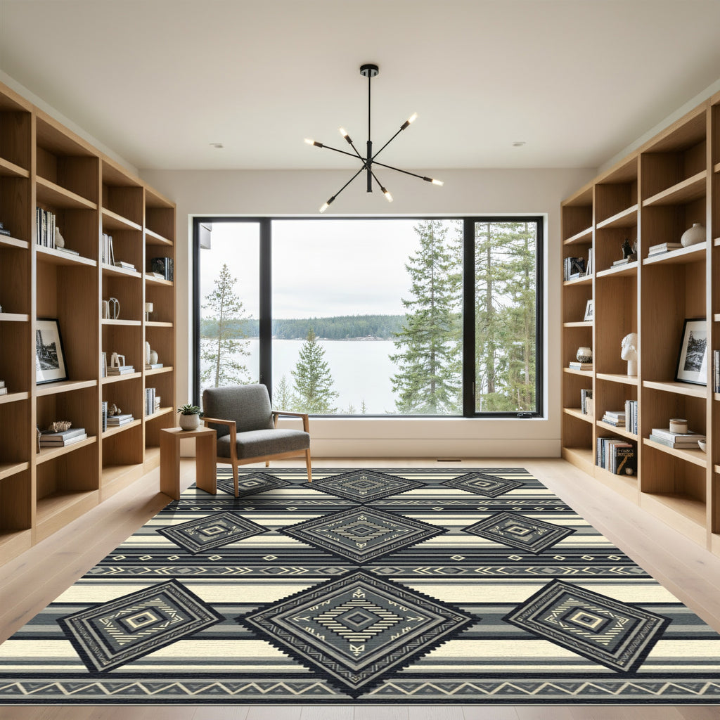 Monochromatic Geometric Diamond Striped Tapestry Rug
