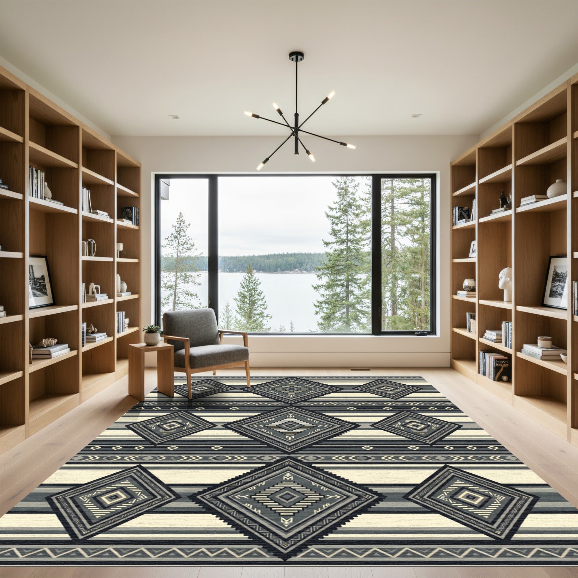 Monochromatic Geometric Diamond Striped Tapestry Rug