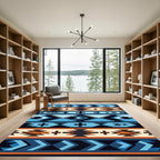 Native American Blue Geometric Chevron Rug