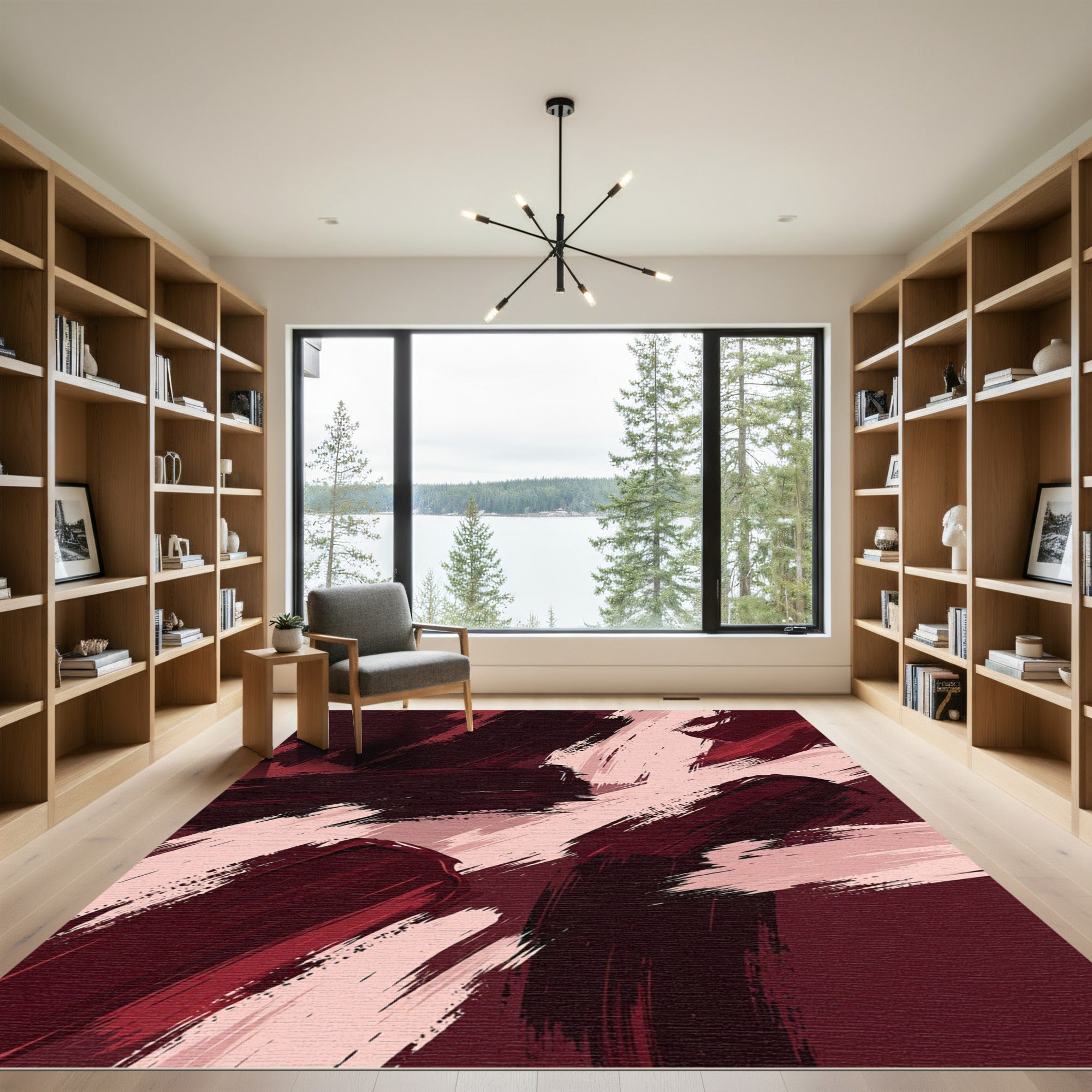 Abstract Burgundy and Blush Brushstrokes Rug