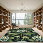 Botanical Hydrangea Floral Dark Accent Rug