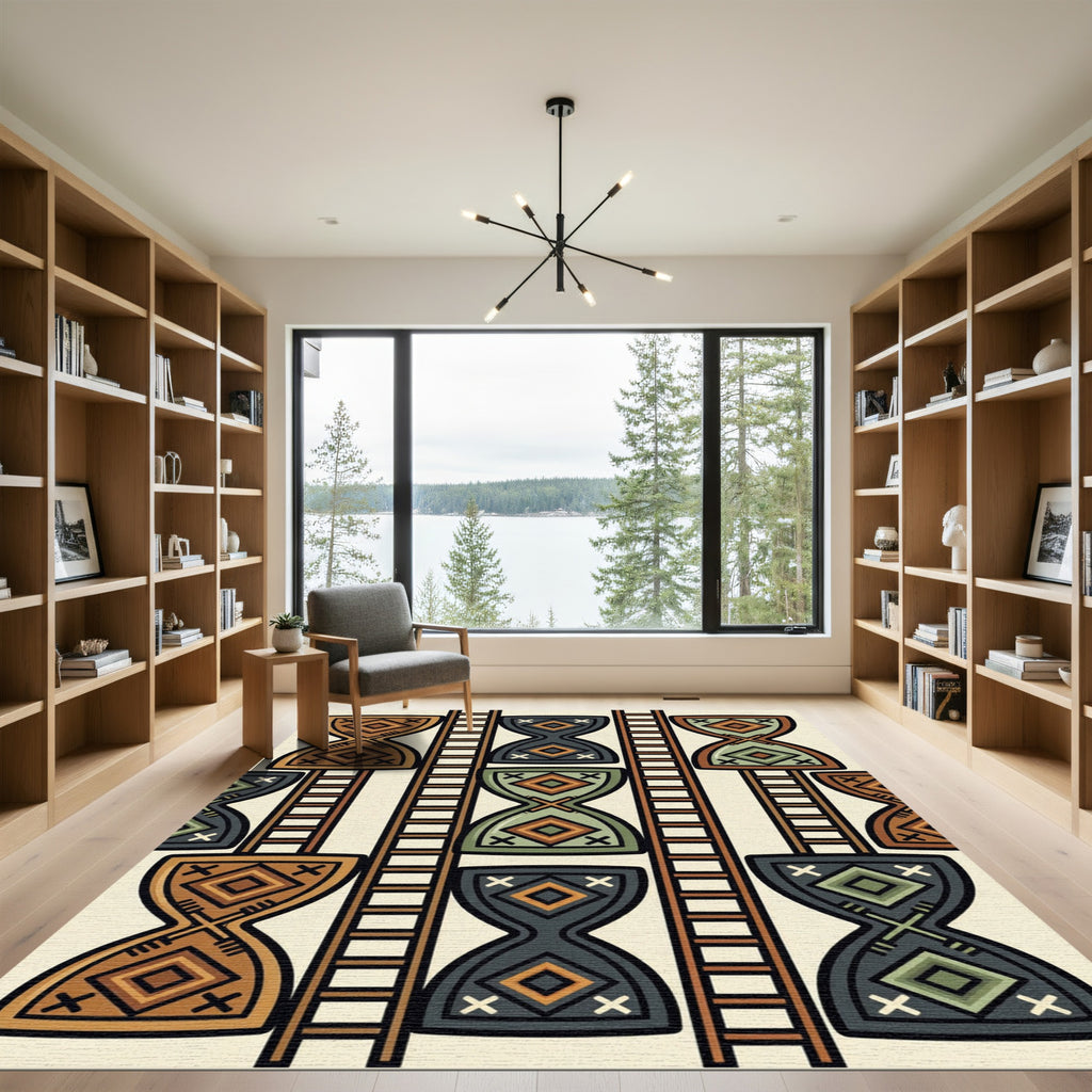 Tribal Hourglass Earthy Tone Stripes Rug