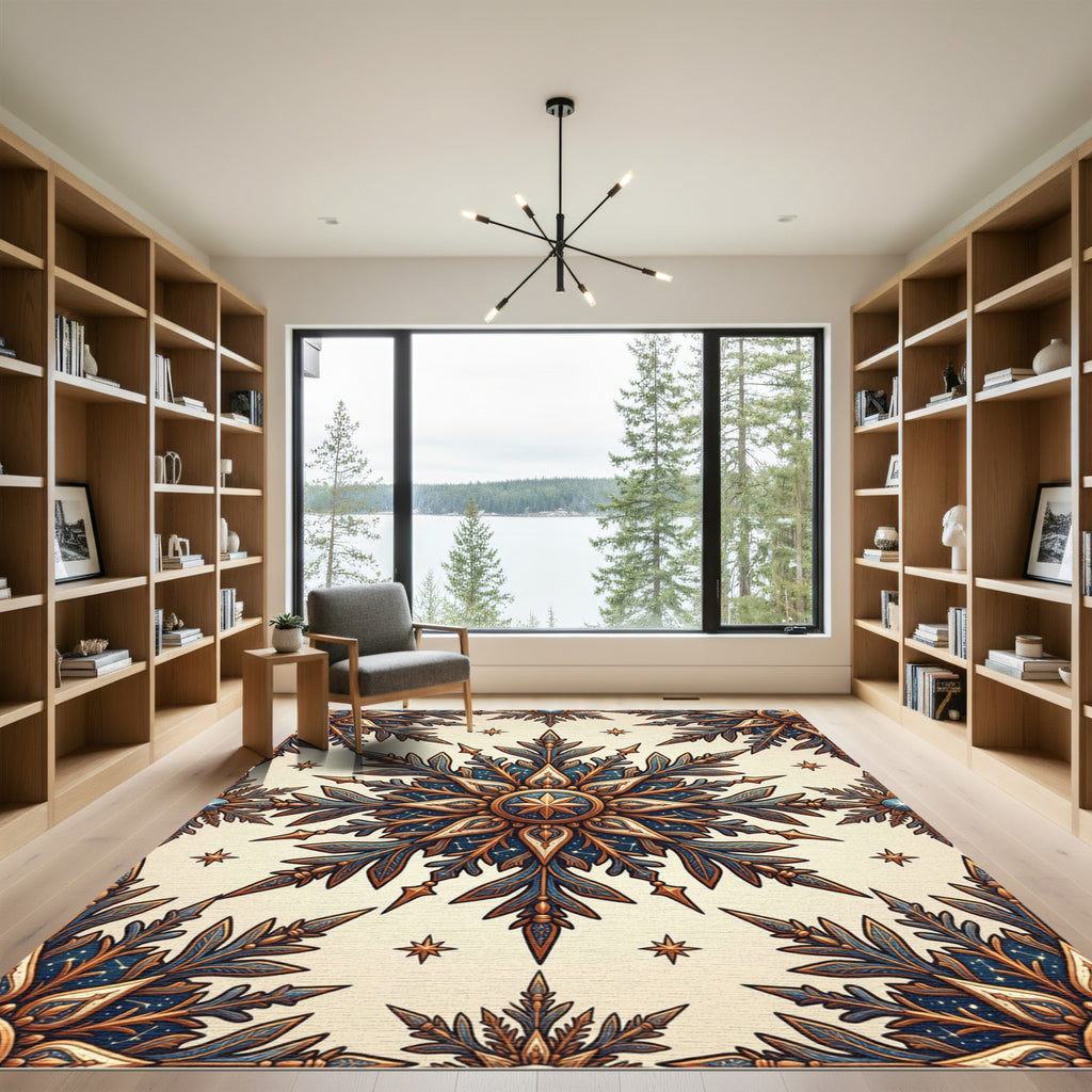 Celestial Golden Starburst Navy Medallion Rug