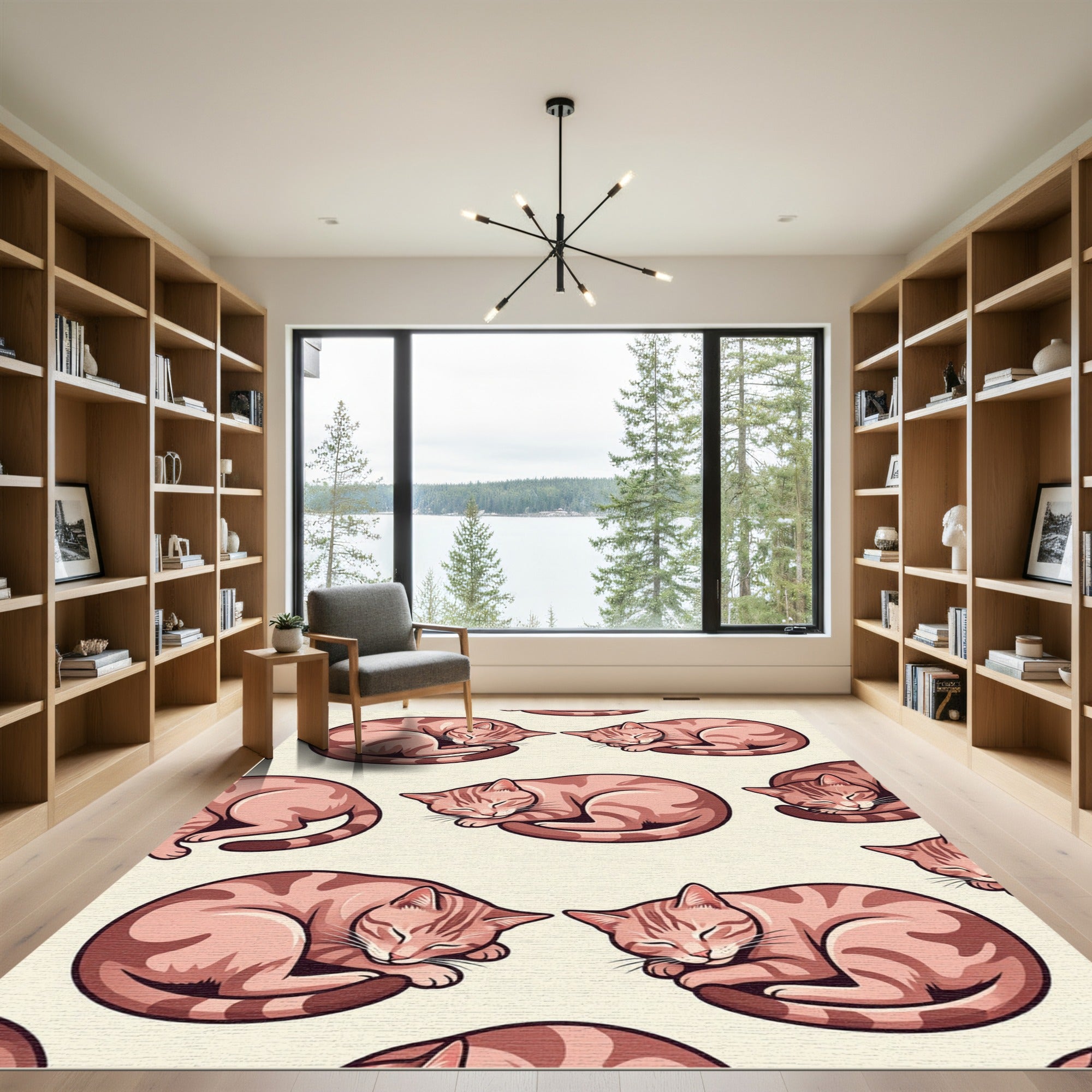 Cozy Sleeping Kitten Peach Tabby Illustration Rug
