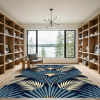 Art Deco Navy Blue Fan Palm Rug