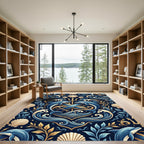 Golden Trident Dolphin Coastal Navy Medallion Rug