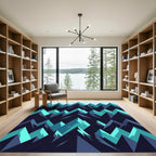 Teal Geometric Mountain Landscape Rug