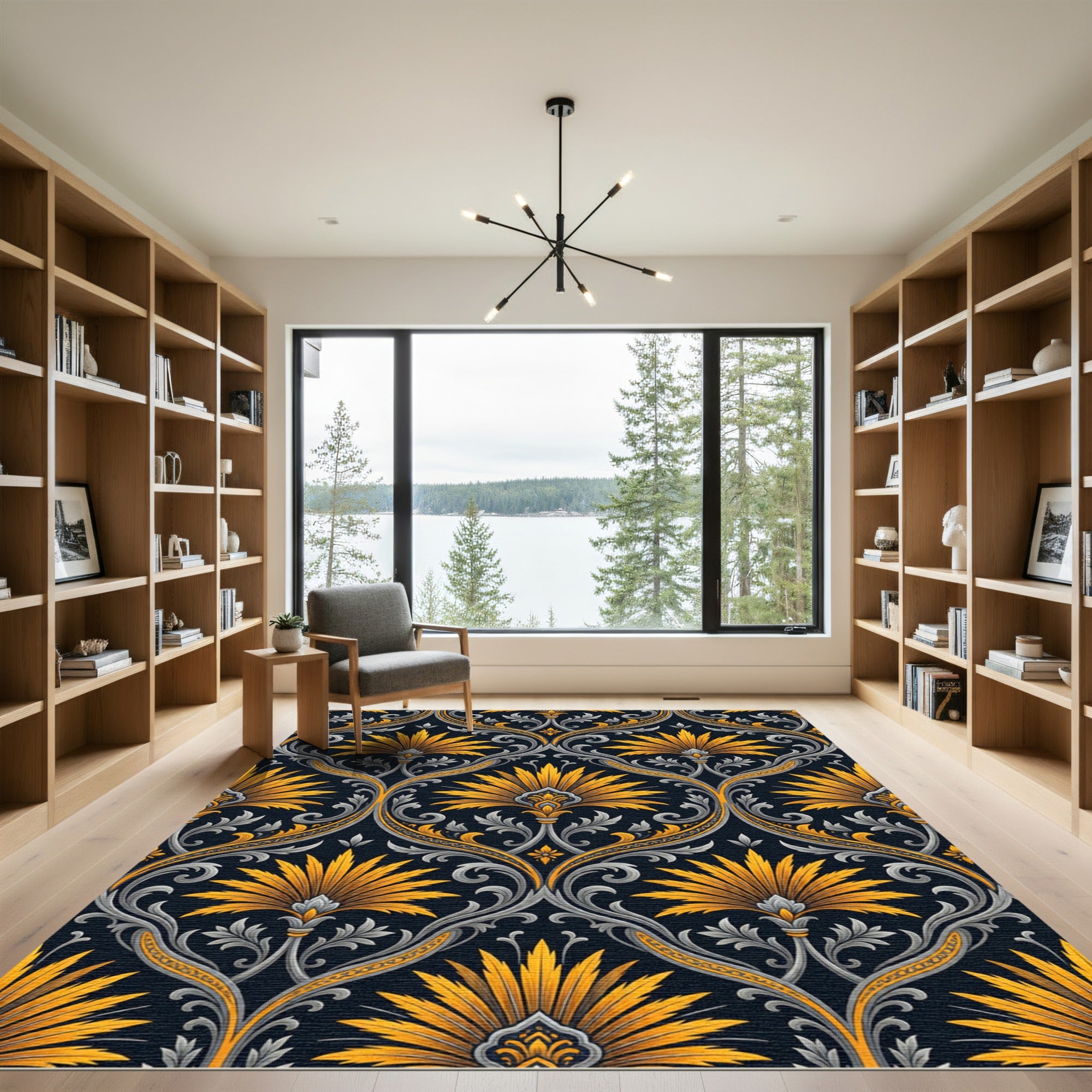 Golden Lotus Damask with Silver Foliage Rug