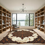 Ornate Amber Ochre Floral Medallion Rug