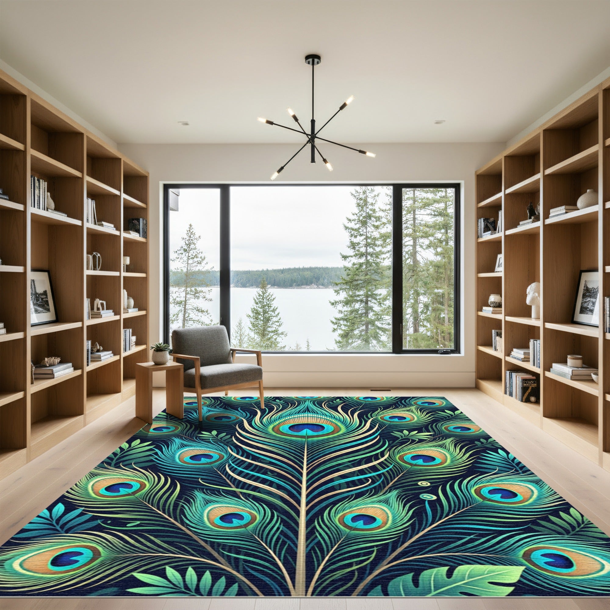 Vibrant Teal Peacock Feather Radiance Rug