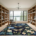 Celestial Blue Butterfly and Floral Garden Rug