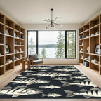 Monochromatic Striped Perch Fish Illustration Rug