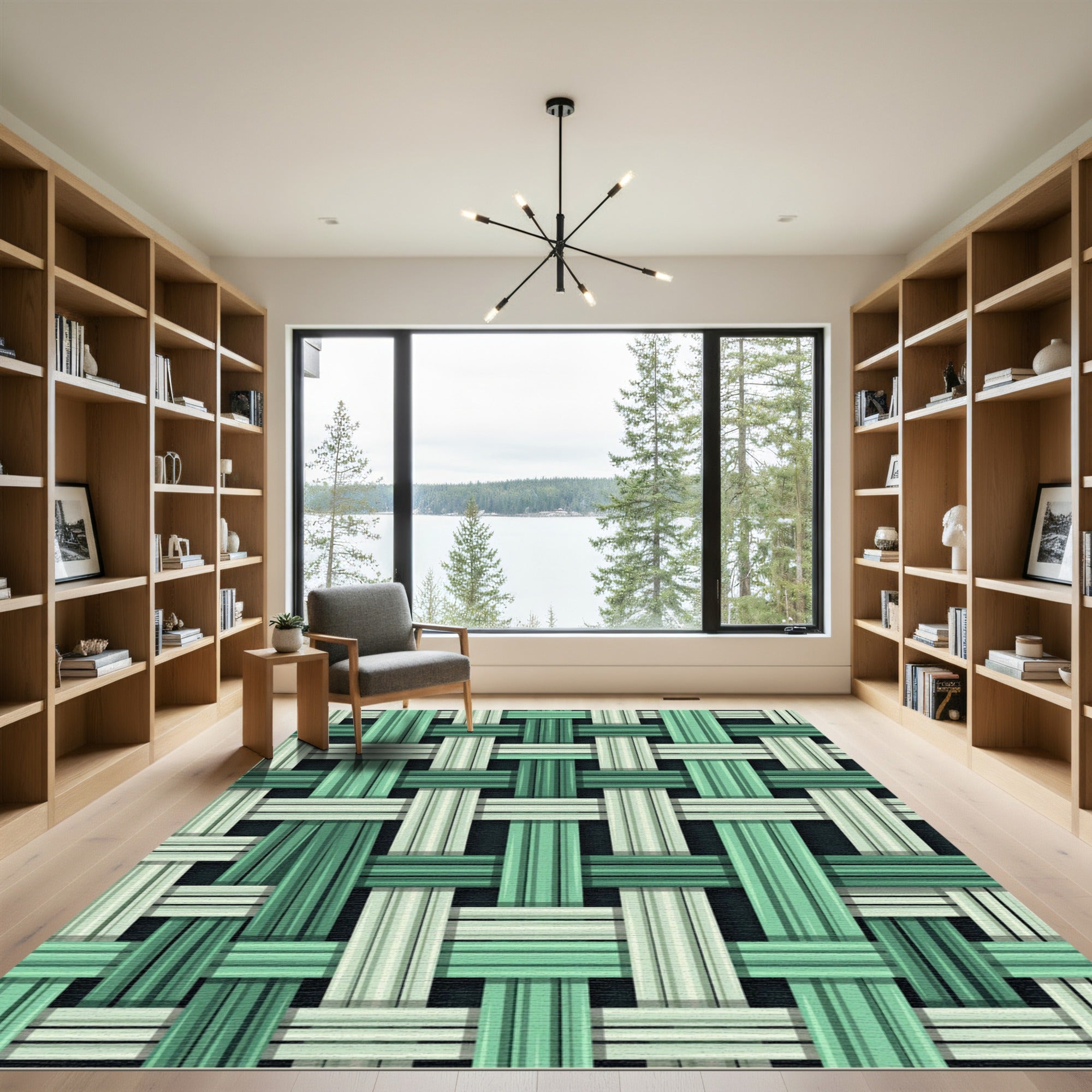 Modern Mint and Emerald Woven Texture Rug