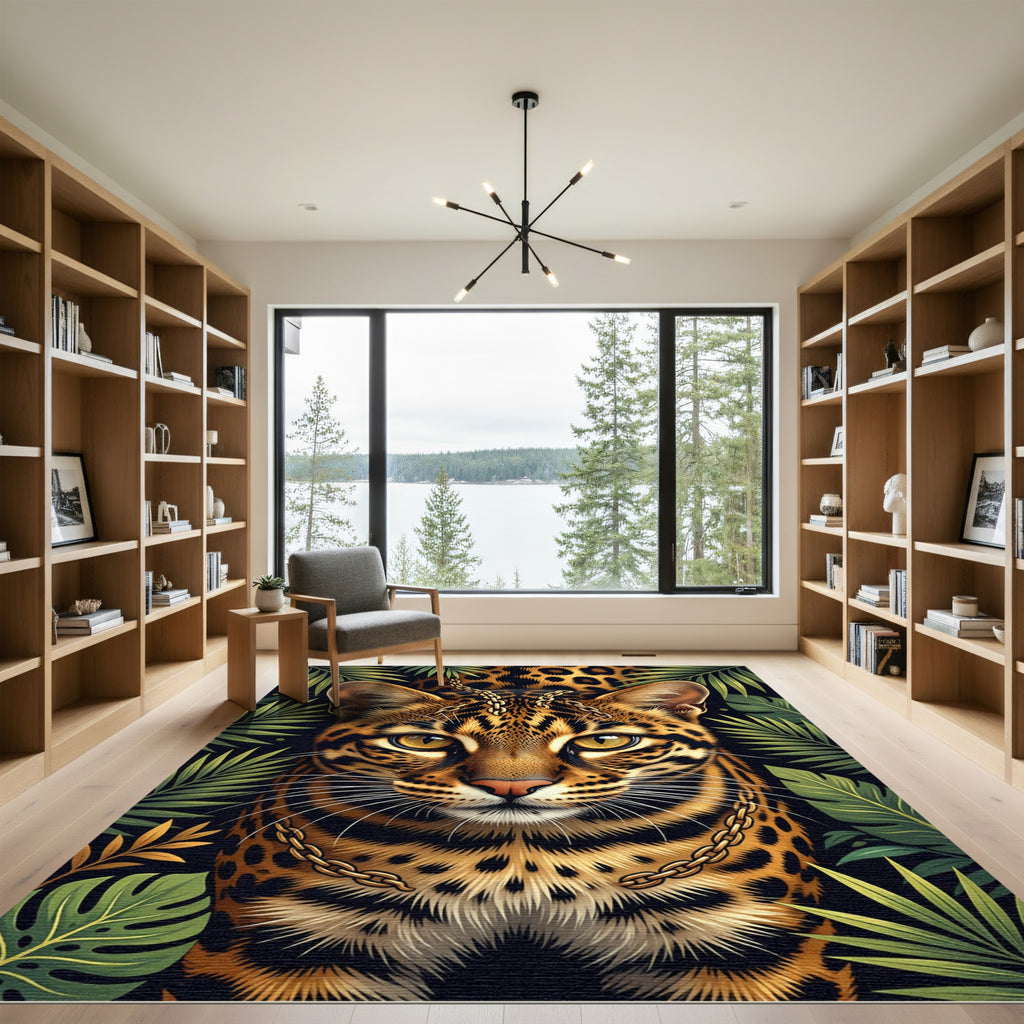 Golden Ocelot Jungle Chain Portrait Rug