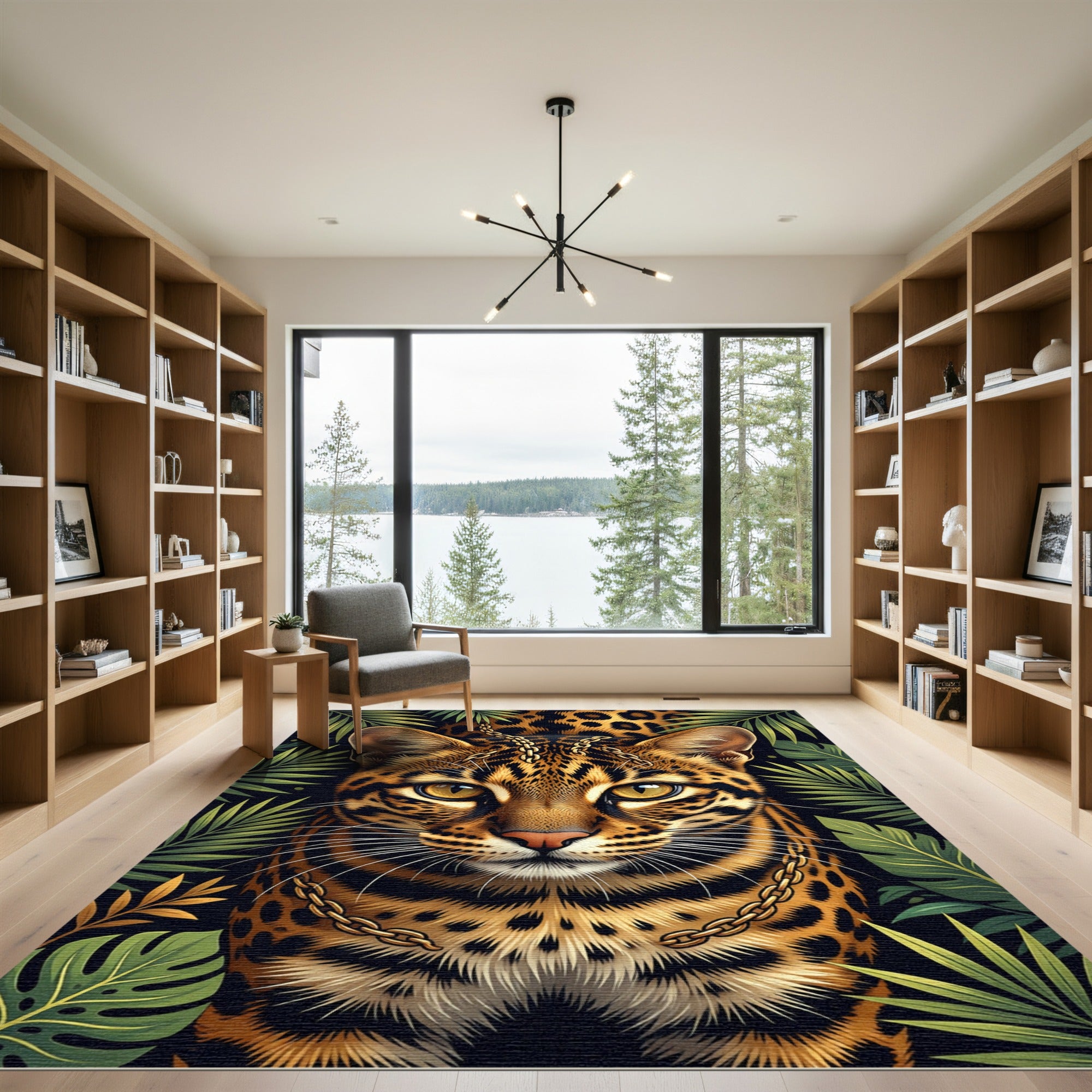 Golden Ocelot Jungle Chain Portrait Rug
