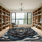 Elegant Dark Lotus Gold Petal Floral Rug