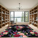 Romantic Crimson Rose and Lavender Bouquet Rug