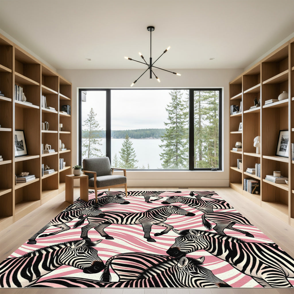 Pink Stripes Zebra Herd Rug